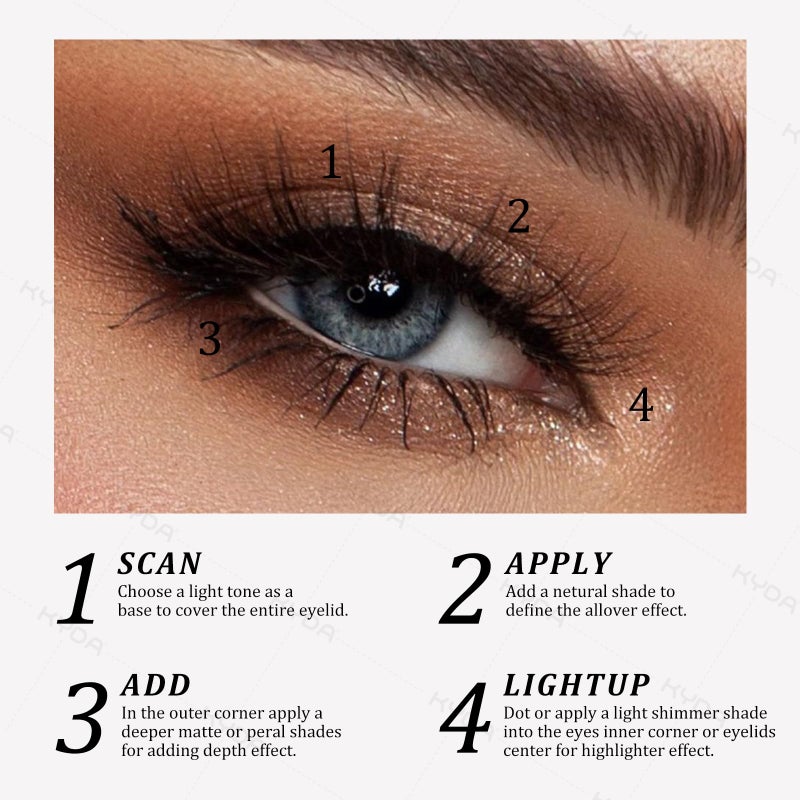 كيدا باليت ظلال العيون المخبوزة من كيدا، 16 لونًا، ألوان ترابية محايدة، بودرة مخبوزة بلمسة نهائية مطفية لامعة، أصباغ غنية قابلة للتكثيف، قوام كريمي ناعم قابل للمزج، مقاوم للتجعد - Image 3